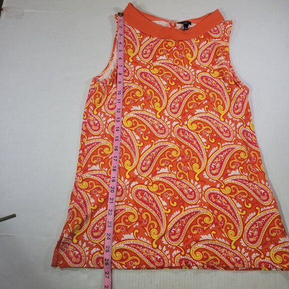 Talbots Women Red/Yellow Sleeveless Paisley Print Cotton Blend Collared Top Sz L - Picture 6 of 9